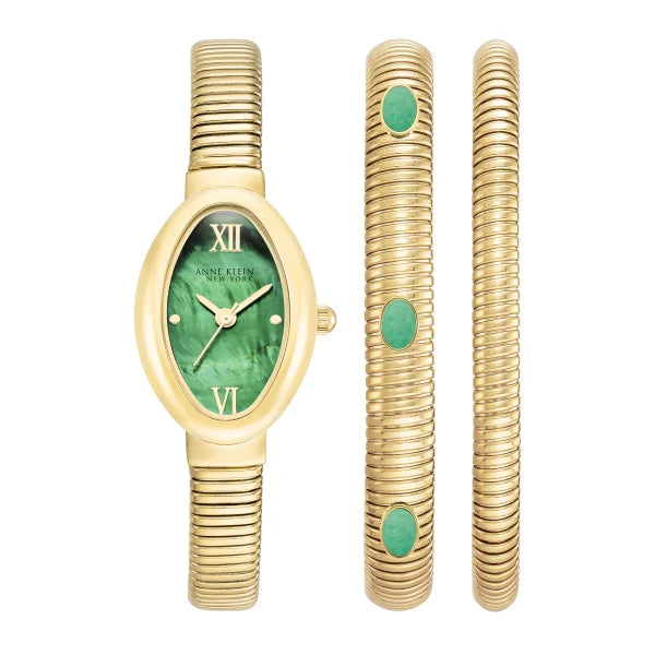 Anne Klein New York Ladies Green Malachite Bracelet And Watch Set / 12/7752MAST