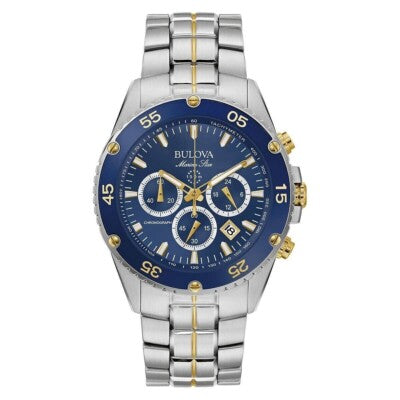 Bulova Marine Star 98B400 Chrono Stainless Steel Silver Blue Dial Men Watch
