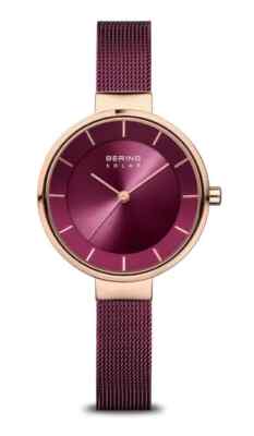 Bering Women's Slim Solar Rose Purple Rose Gold milanese Band Watch 14631-969